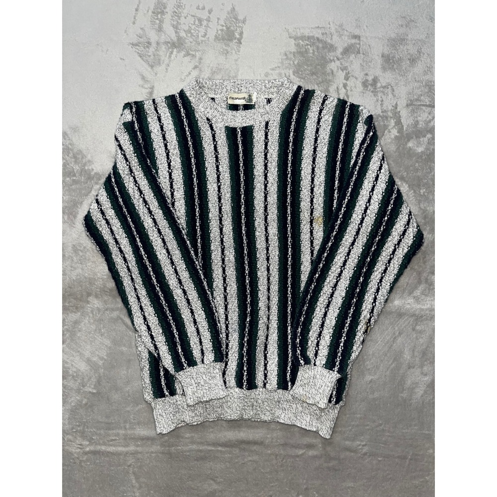 FIELDMASTER Striped Crew Neck Sweater Green White Black Size Small 100% Cotton